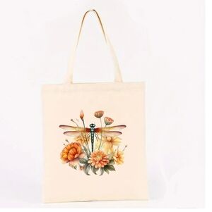 Reusable Dragonfly Floral Canvas Tote Bag